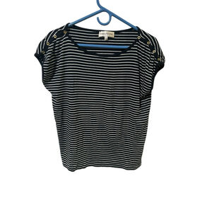 Evan Picone Size XL Navy‎ Blue Striped Short Sleeve Top